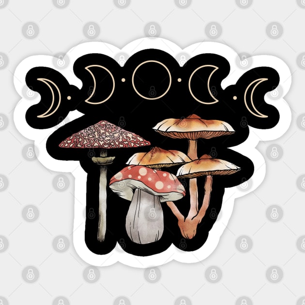 Cottagecore Aesthetic Dark Academia Moon Phases Mushroom Sticker by uncommontee